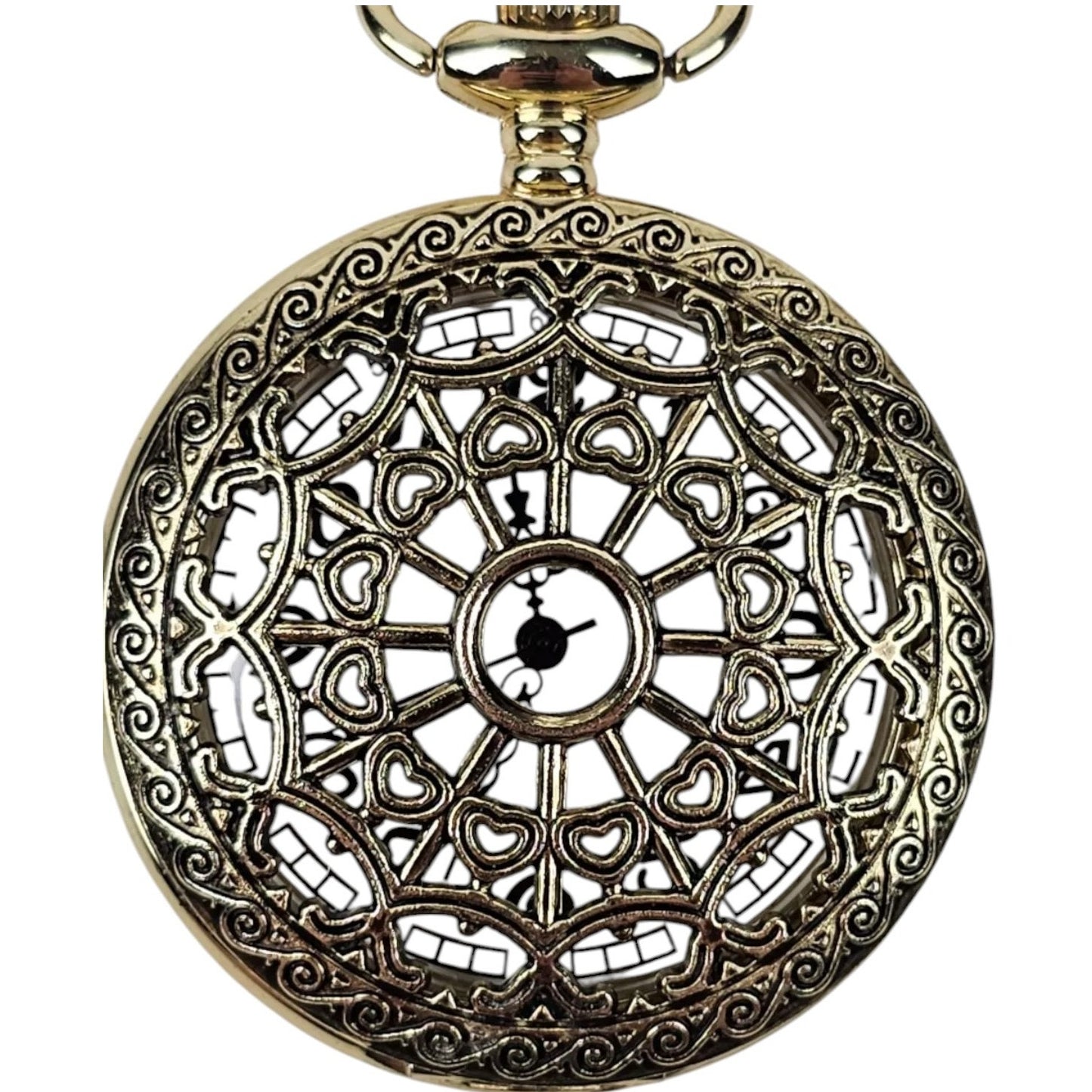 Claire's Heart Web/Gate Gold/White Tones Floral Back Pocket Watch, Non-Operable