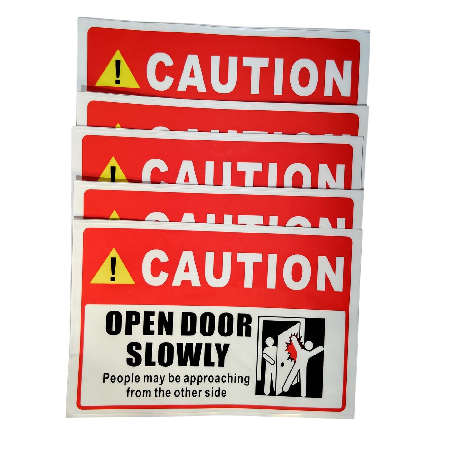 4-Pack Caution Signs – 9" x 6" Vinyl with Adhesive Backing – “Open Door Slowly” Safety Message