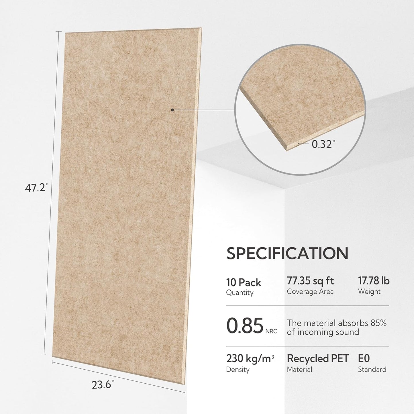 Acoustic Panels 10-Pack 48"x24" – Sound Absorbing Wall Panels, Dark Camel