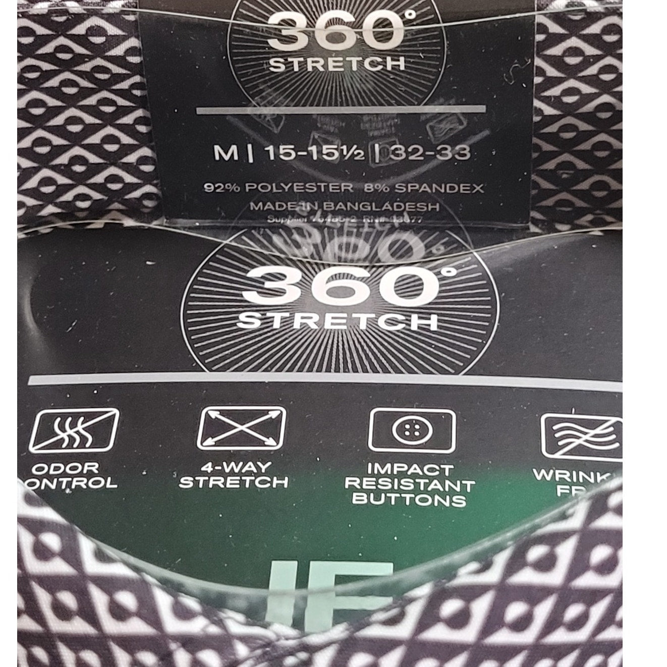 J. Ferrar 360 Stretch L/S Dress Shirt, Black Circle Geo, M (15-15.5, 32-33)