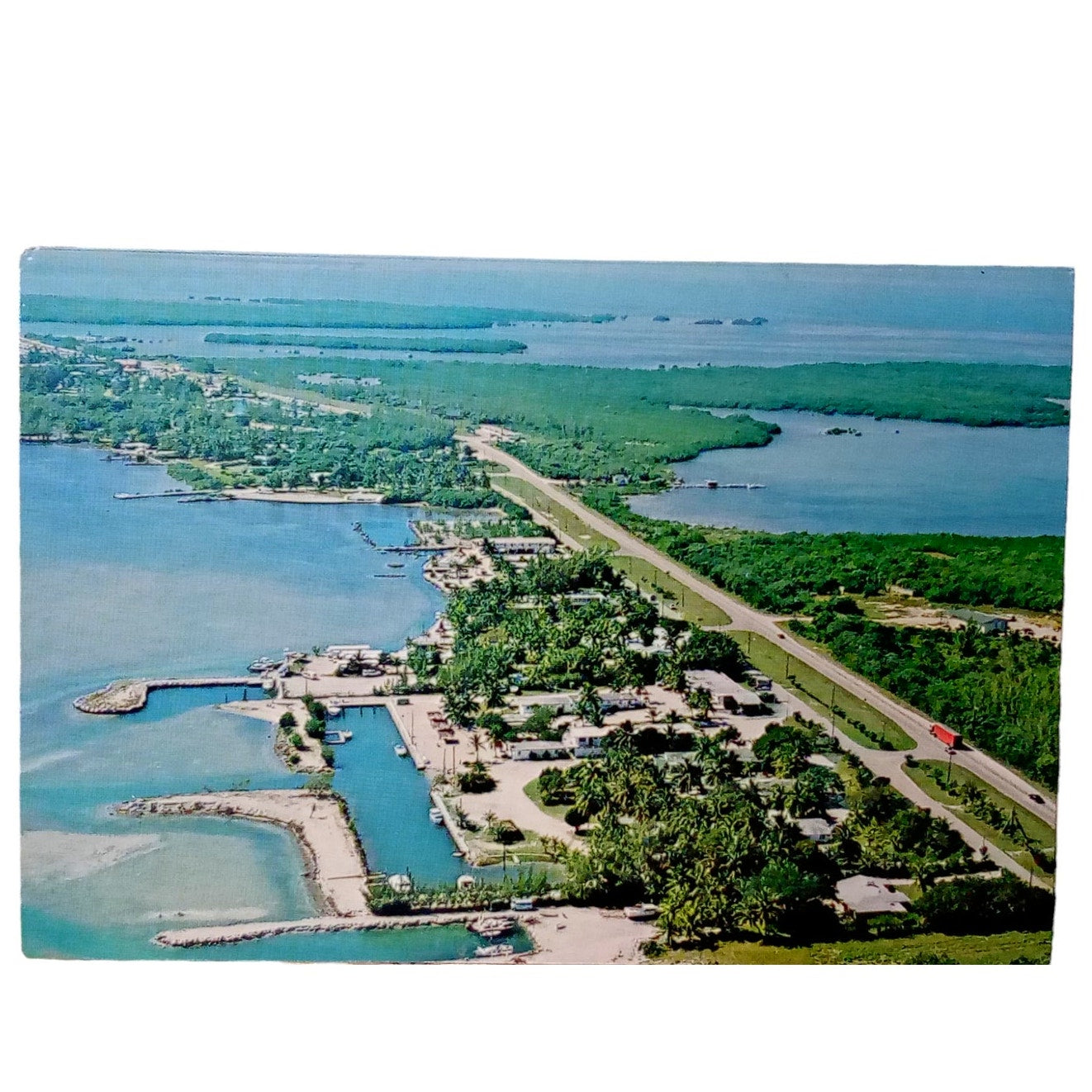 Aerial View Tropical Reef Resort, Islamorada Overseas Hwy, VTG Postcard, c1960
