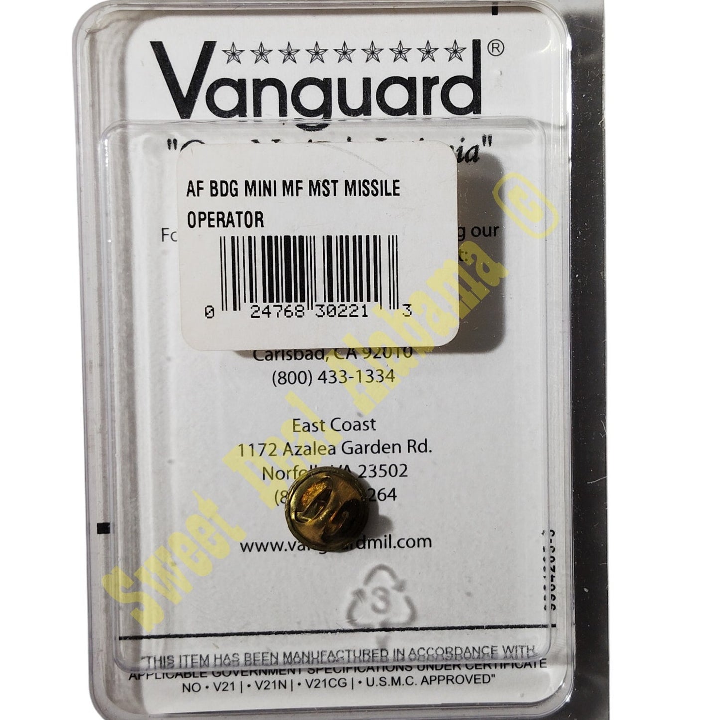 Vanguard USAF Master Missile Operator Badge Pin, Mirror Finish 2-1/4"H x 1-1/4"W