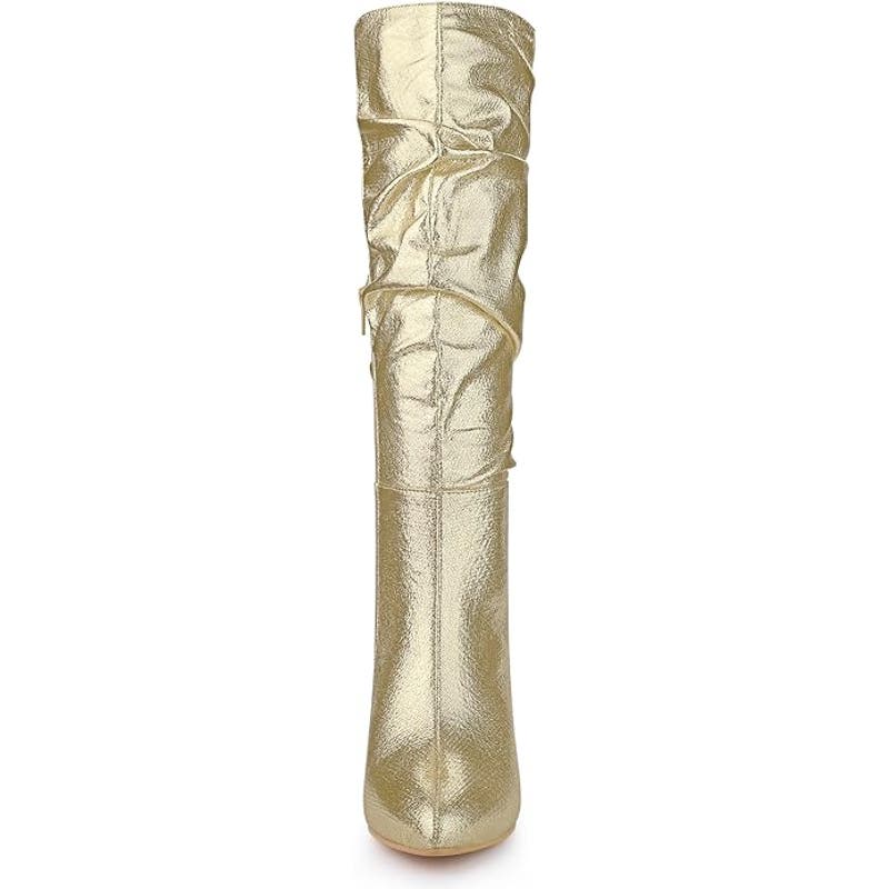 Allegra K Women's Gold Metallic Pointed Toe Slouch Stiletto Heels Knee High, 6.5