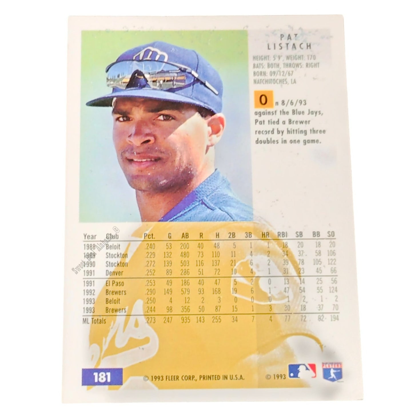 Pat Listach, Milwaukee Brewers, #181, 1994 Fleer Baseball Collector's Card
