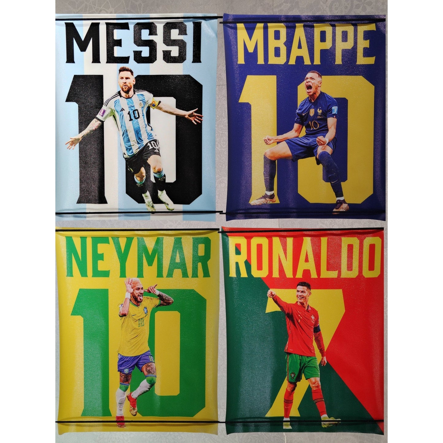 Soccer Legends Canvas Wall Art – Messi, Ronaldo, Neymar, Mbappé -Set of 4, 8x10"