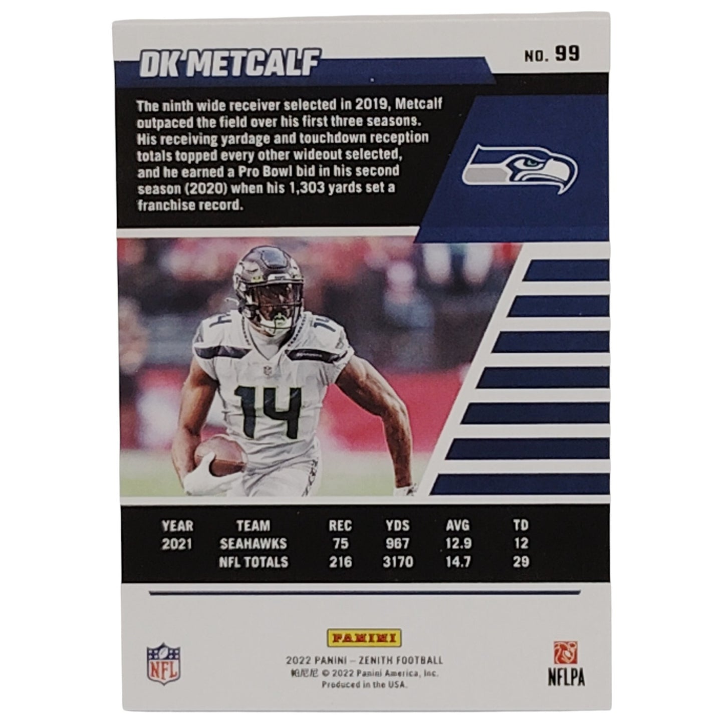 DK Metcalf, Seattle Seahawks, NFL 2022 Panini-Zenith Card 99, EX/NM