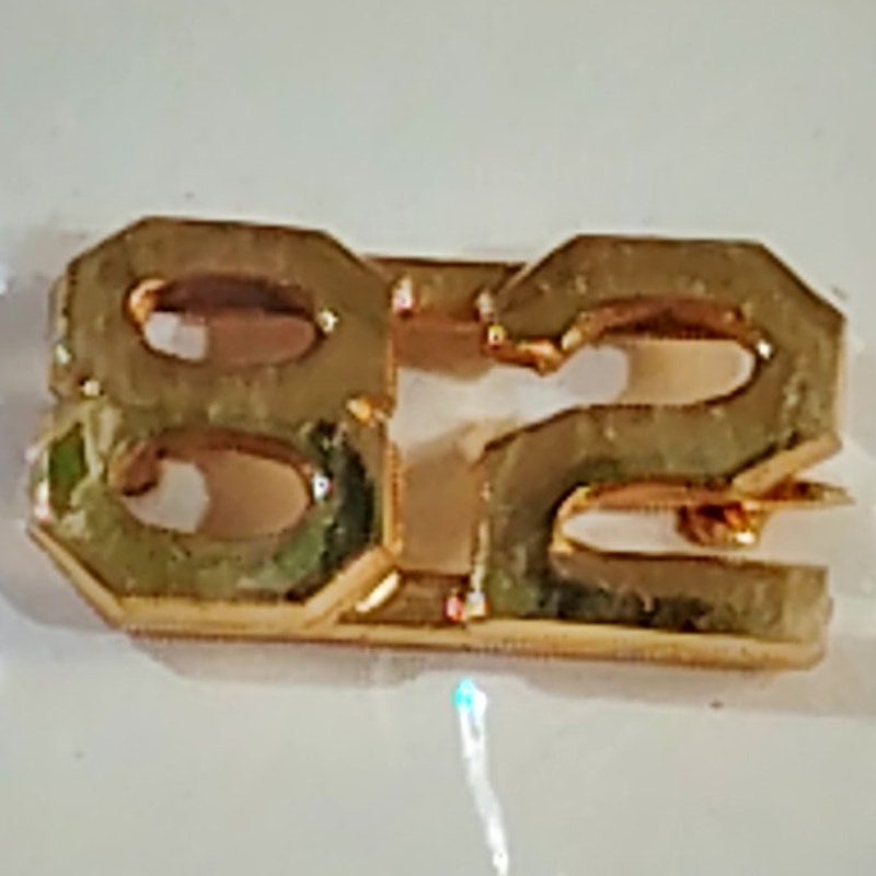 Early/Mid 1900s Brass C-Clasp "82" Collar Devices 3/8"H Hat / Lapel Pins Set