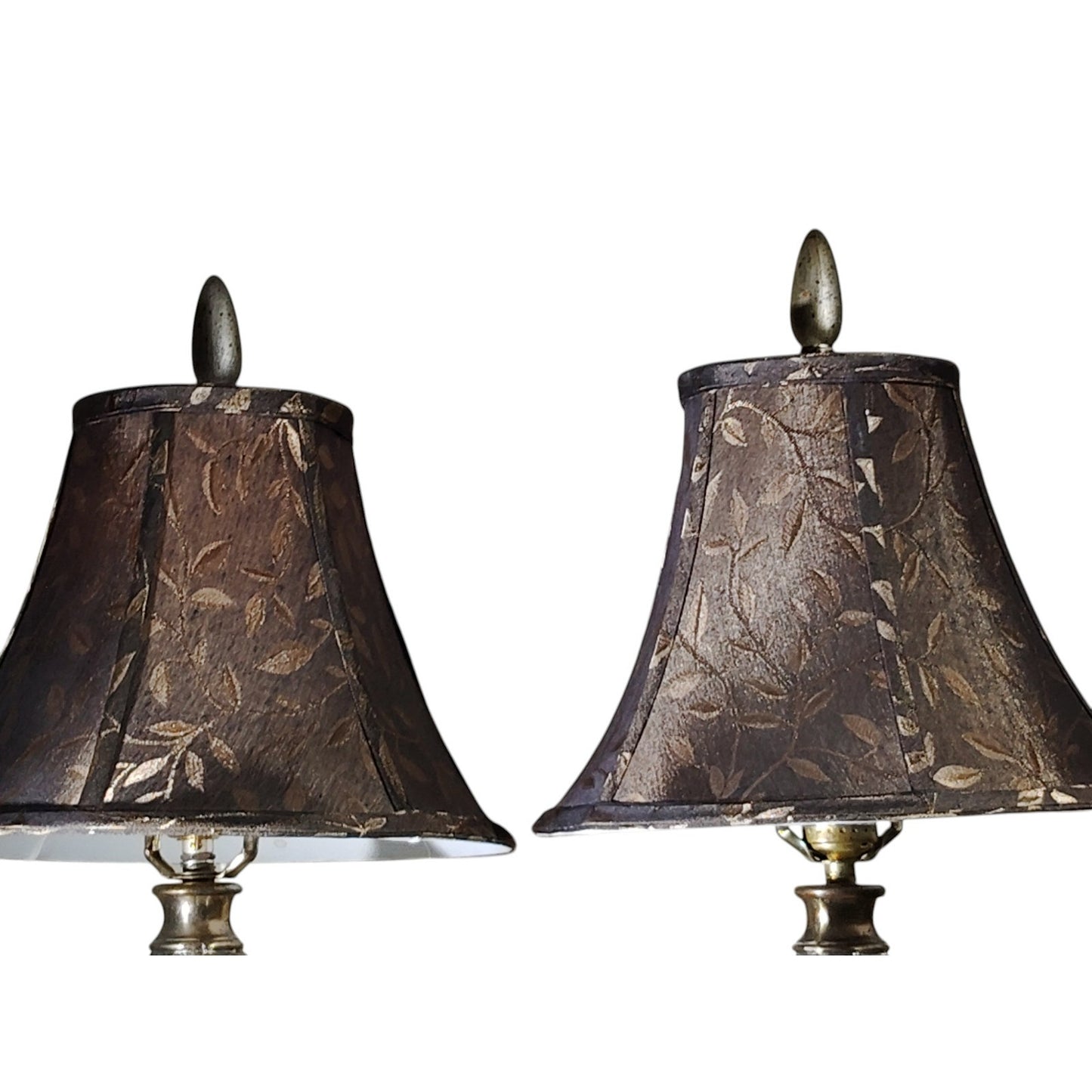 Pair of Vintage Floral Table Lamps – Brass Base, Pink Rose Globe, Ornate Design