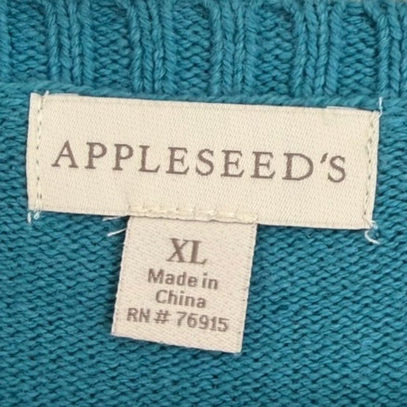 Appleseed's Women's Teal Cable Knit V-Neck Sweater & Matching Scarf XL