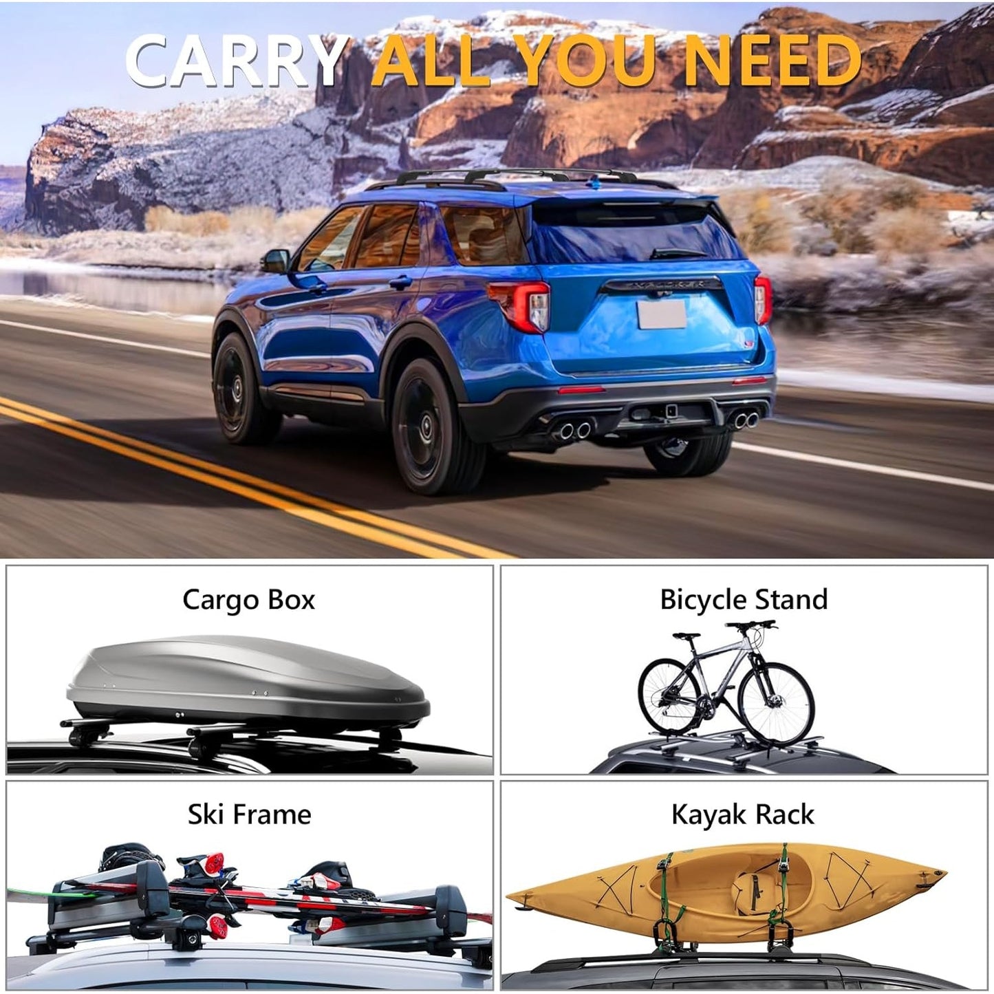 220lb Roof Rack Cross Bars for Ford Explorer 2020–2025 Lockable Aluminum Carrier