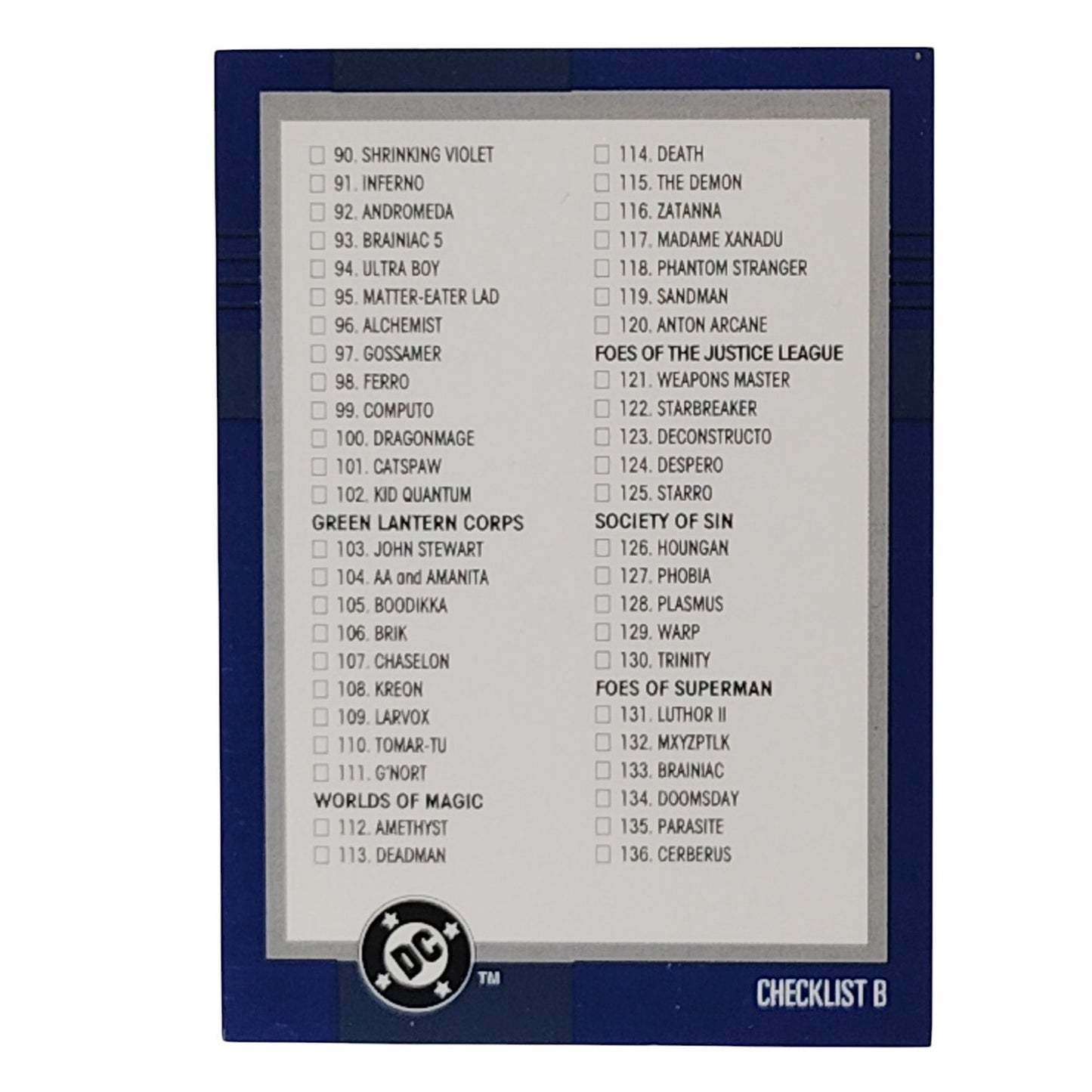 Skybox 1993 DC Flashback Checklist B, Card 150, DC Comics Series of 150 Cards