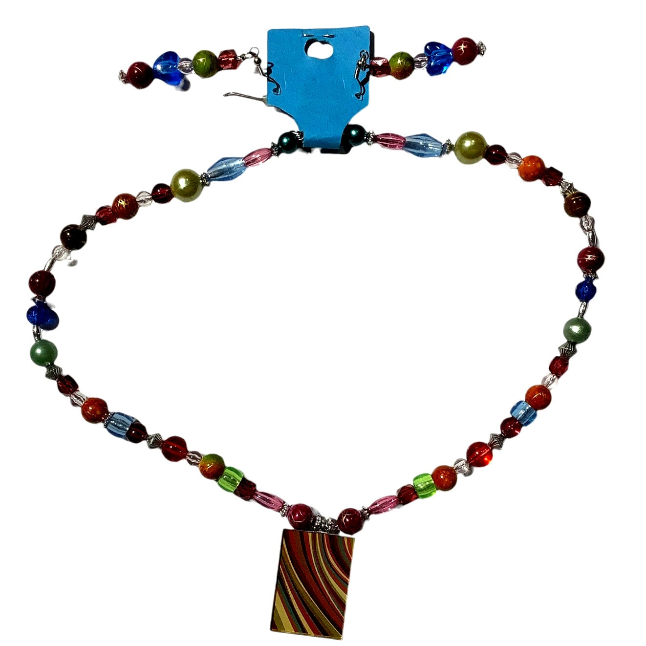 Necklace and Earrings, Hippie Retro Mix-Match Colorful embellishments, Pendant