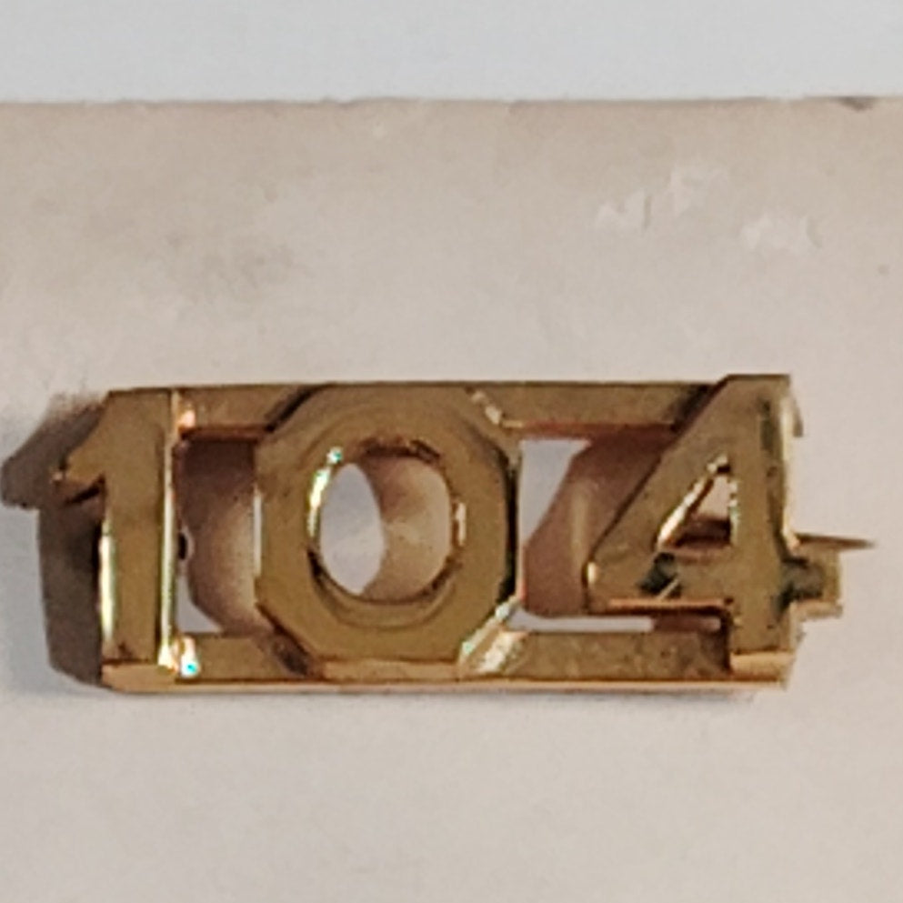 Early/Mid 1900s Brass C-Clasp "104" Collar Devices 3/8"H Hat / Lapel Pins Set