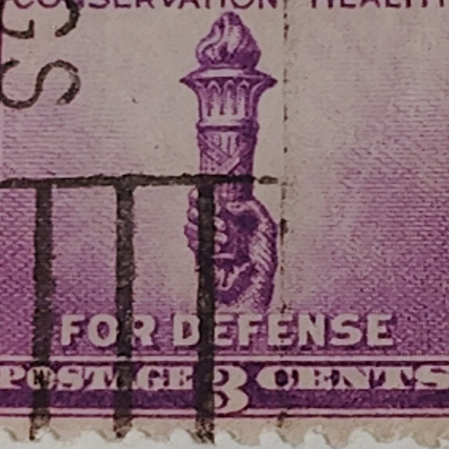 1940 3¢ Torch of Enlightenment Stamp, Scott 901 National Defense Issue, Canceled