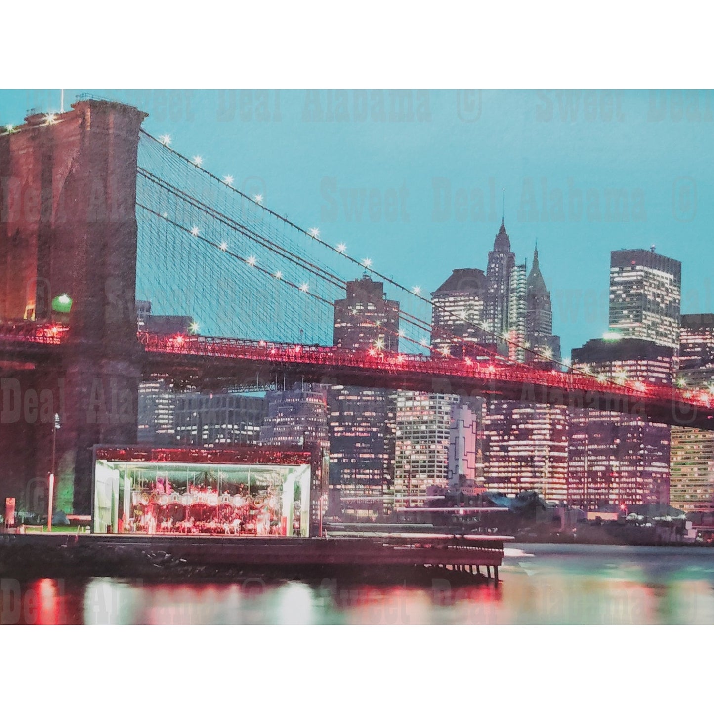 Ready to Hang Canvas 48"W x 24"H- Brooklyn Bridge Night View of New York Skyline