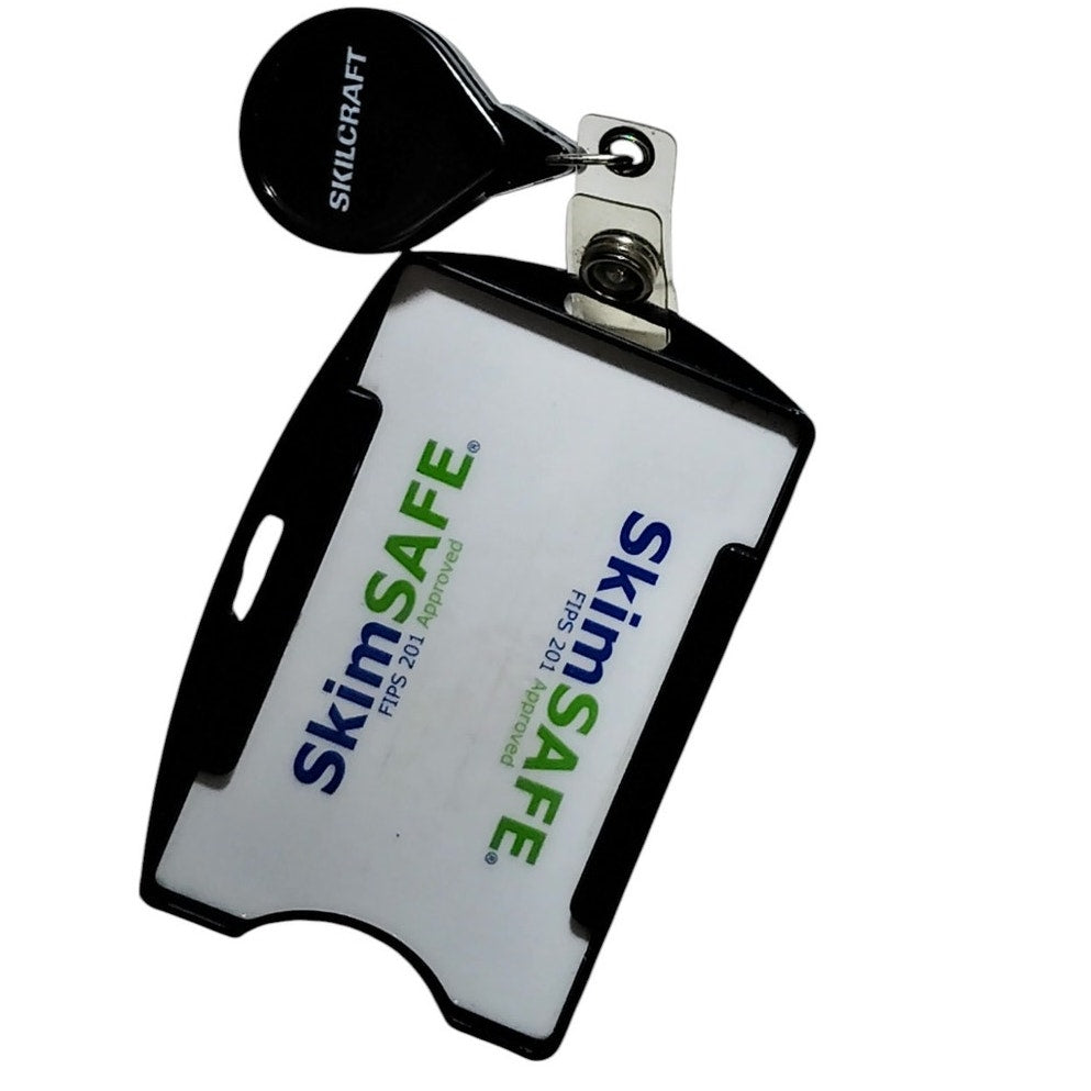 RFID Blocking Badge Holder Single-Sided w/ Skilcraft 30" Retractable Reel
