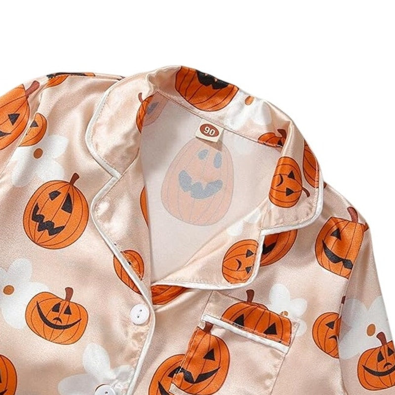 Toddler Halloween Pajamas – Pumpkin Satin 2-Piece Set, 2T-3T