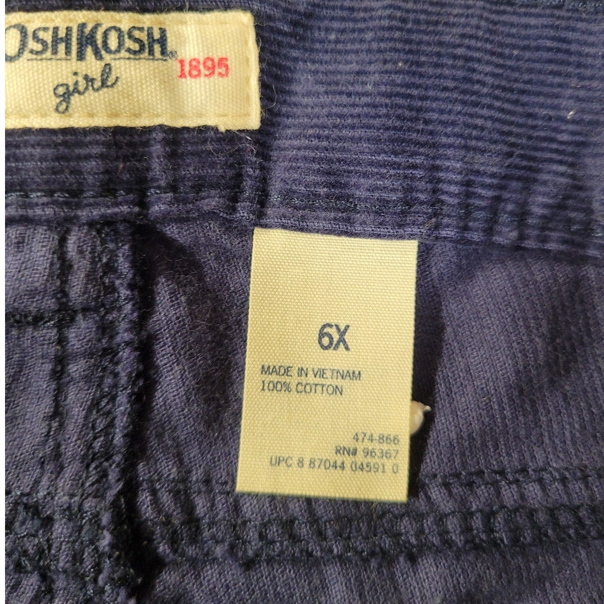 Vintage Girls OshKosh girl B'gosh Cotton Corduroys, Size 6X, (22.5"W), NWT
