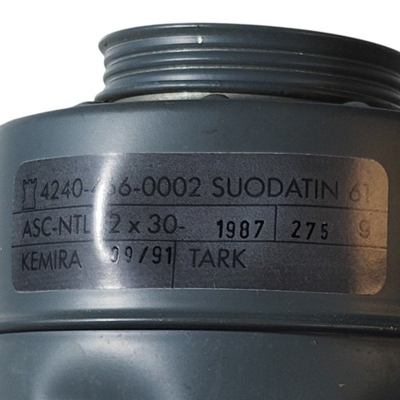 Finnish Military Gas Mask Filter, Suodatin 61 ASC-NTL 12x30 (1987), Kemira 09/91
