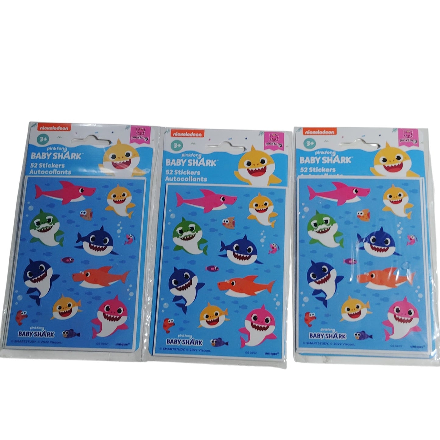Baby Shark Stickers – 3 Pks of 52 (156 Total) Party Favors, Scrapbooking, Crafts