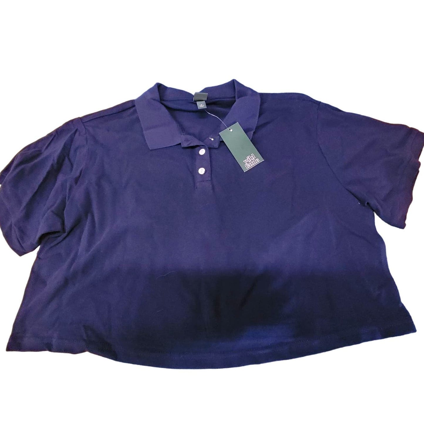 Wild Fable Women's Polo Style Cropped Top, 3-Button Shirt, Navy Blue, Small