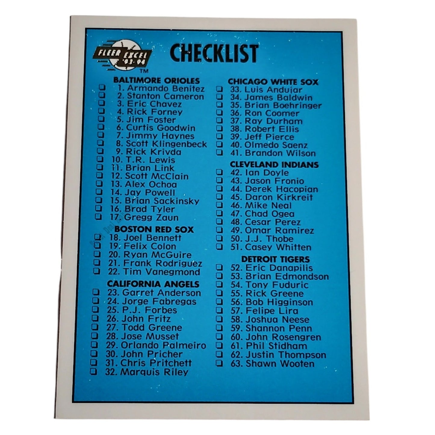 Checklist 1 Thru 124, #298, 93-94 Fleer Excel Minor Leagues