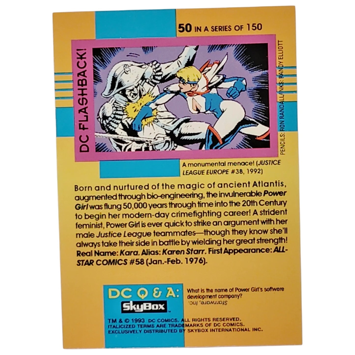 Skybox 1993 DC Flashback Card 50, Justice Society, Power Girl, DC Comics