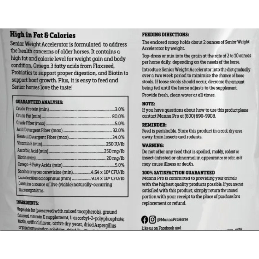 Manna Pro Weight Accelerator for Senior Horses – 8 lb, Omega-3 Fatty Acids, High-Calorie Feed Topper