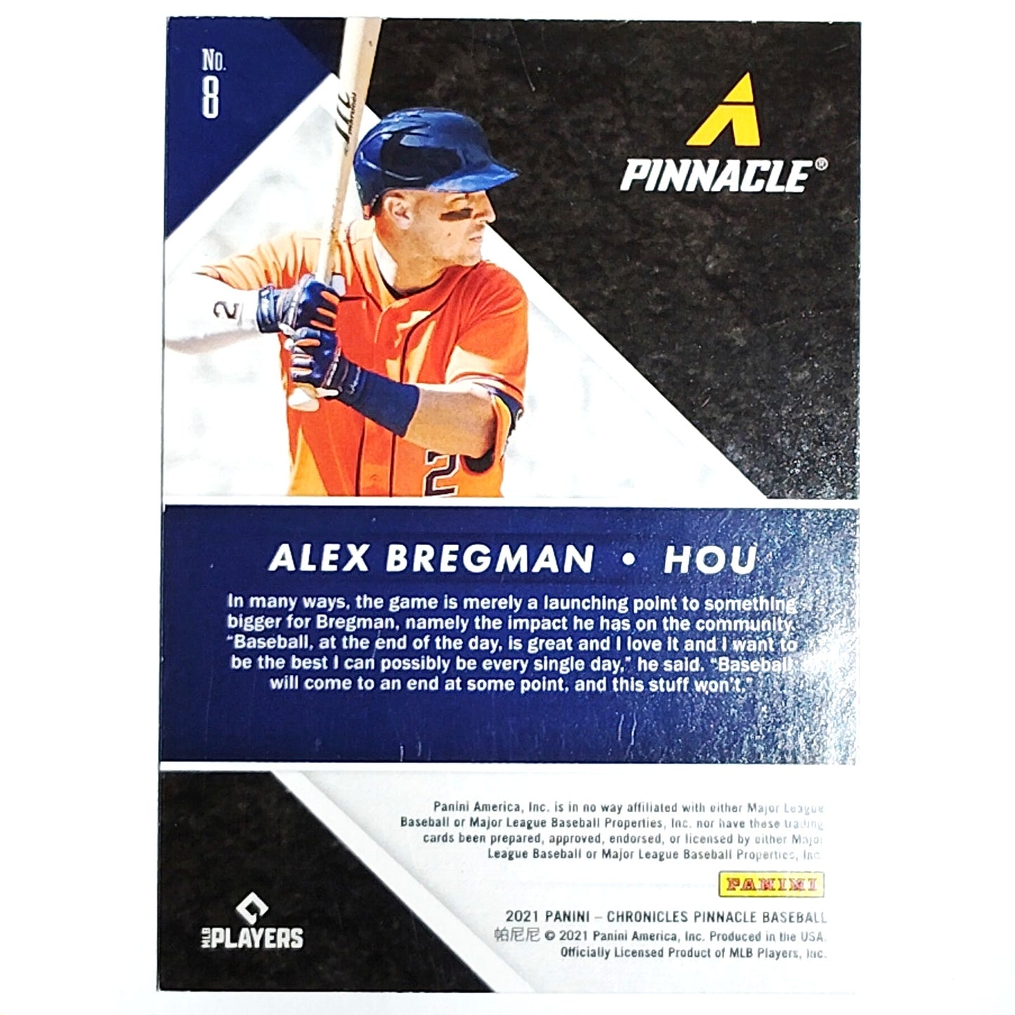 2021 Panini Chronicles Pinnacle Alex Bregman Card #8 Houston Astros 3B VG/EX