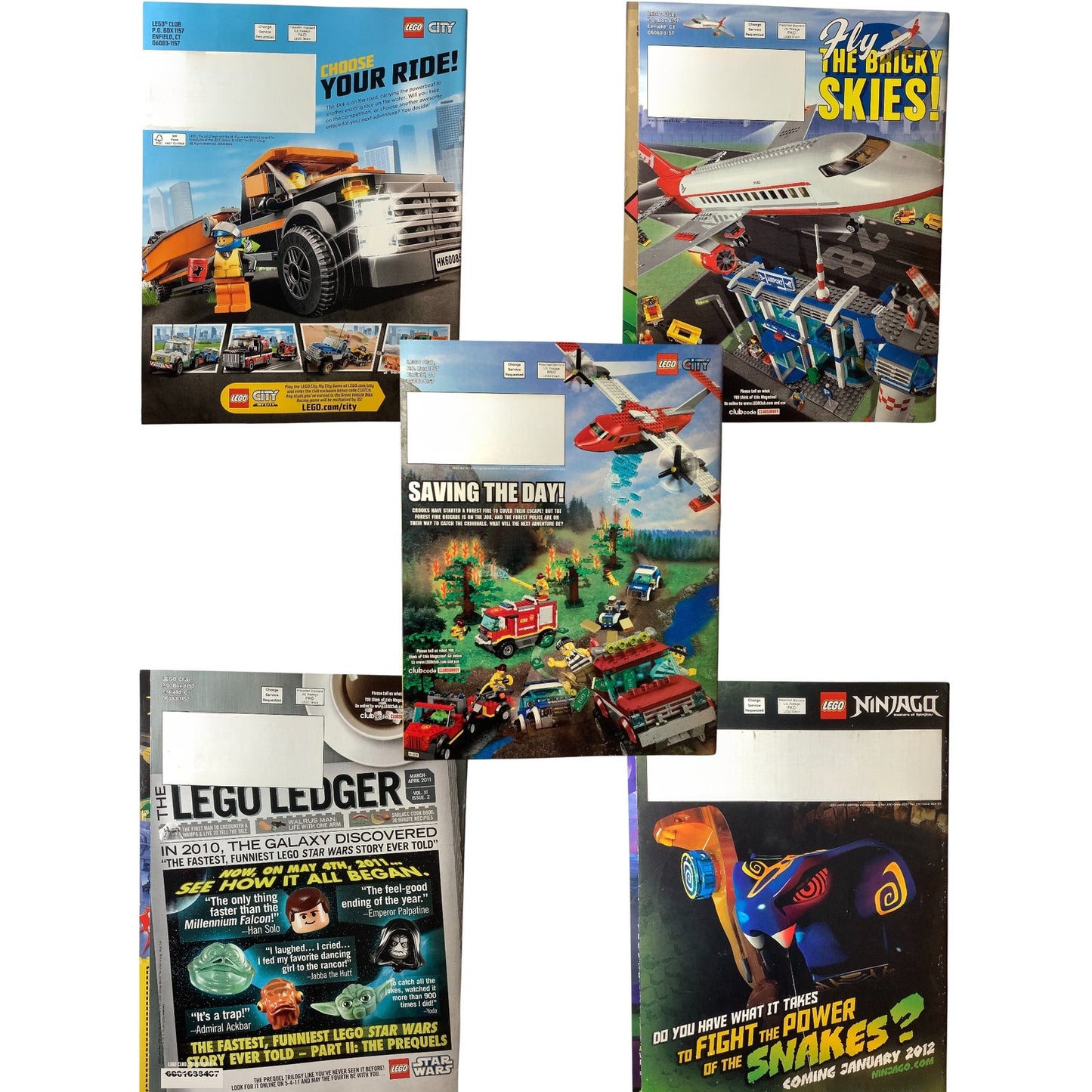 5 x Back Issues Lego Club Magazines, 5 issues from 2010-2015 Pictured