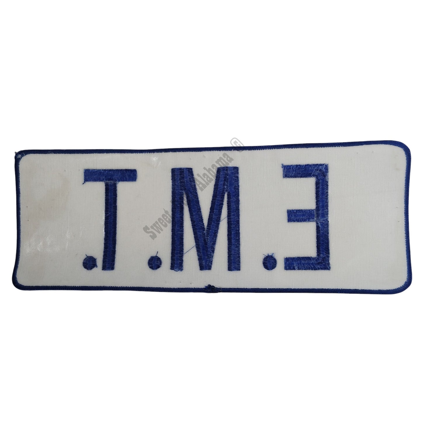 NOS, E.M.T. 11" x 4" Blue Text, White Background, Iron or Sew On Patch