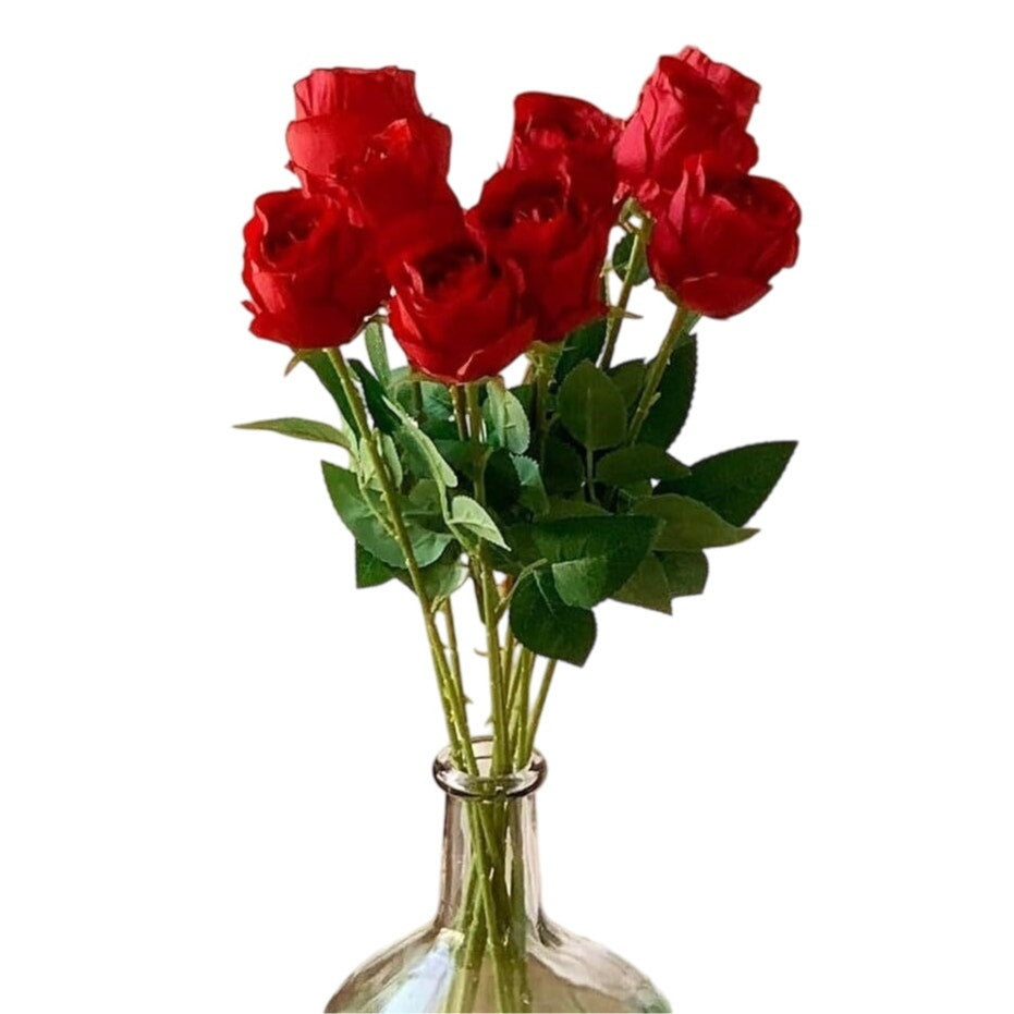 10pcs Red Roses Artificial Flowers Long Stem – Silk Petals, Realistic Look