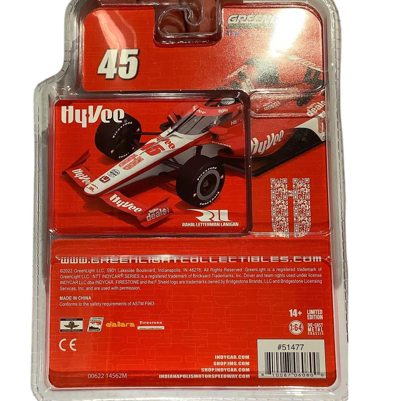 Red Hy-Vee #45 Rahal Letterman Lanigan Greenlight Collectibles 1:64 Indy Car