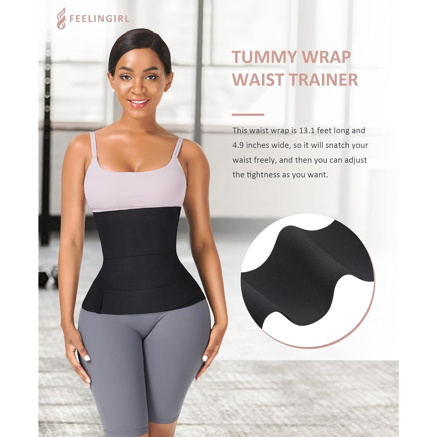 Waist Trainer Bandage Wrap Trimmer Belt One Size Aa/Black 157.2" (13.1') x 4.9"