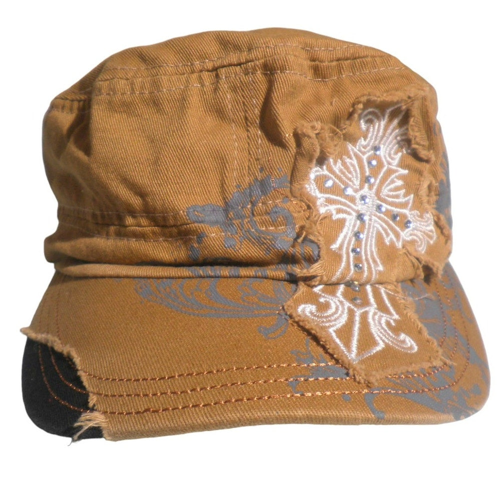 3 Cross Motif Painter Distressed Hats / Caps, Blue, Gray, Tan, Adjustable Buckle