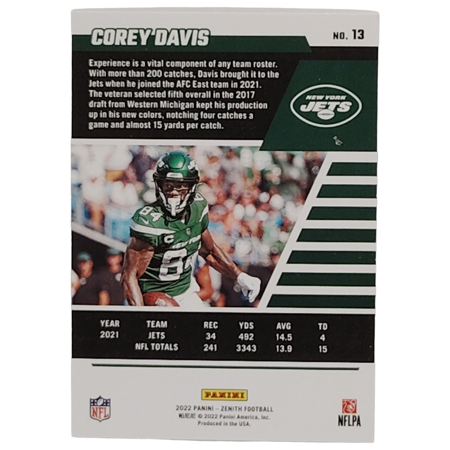 Corey Davis, New York Jets, NFL 2022 Panini-Zenith Card 13, EX/NM