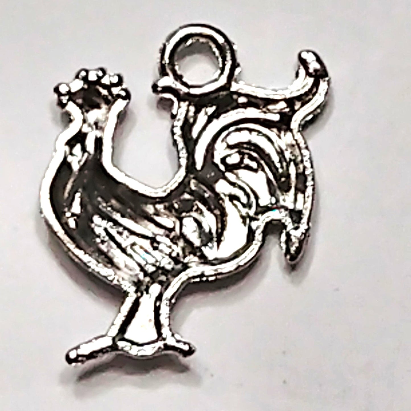 Silver Tone Rooster Charm 5/8" Farm Animal Pendant Jewelry Making Craft Supply