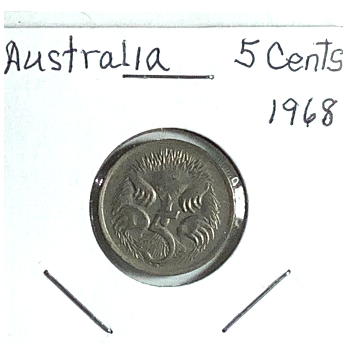 Australia 5 Cents, 1968, Queen Elizabeth II, Reverse: Short-Beaked Echidna