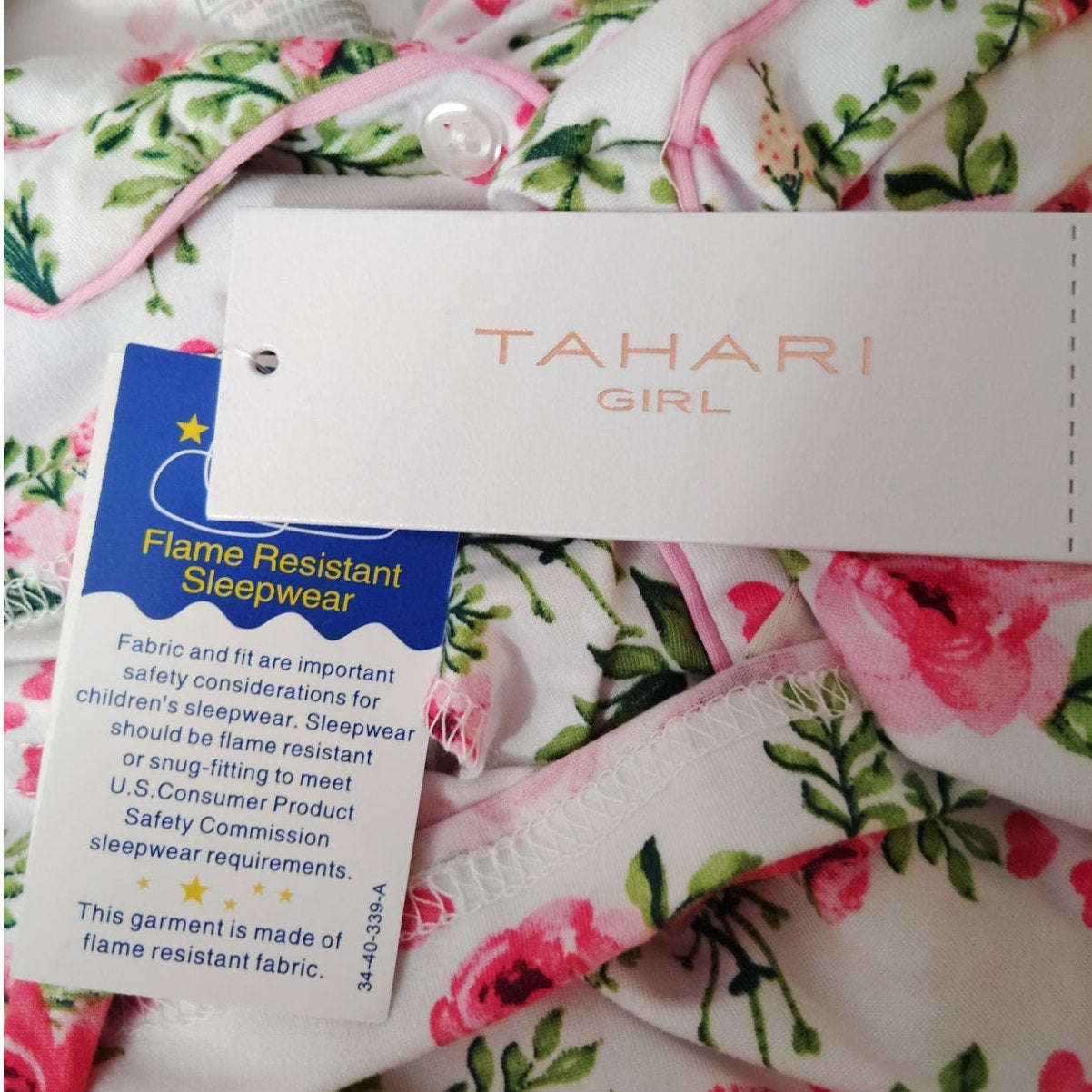 Tahari Girl’s 2-Piece Pajama Set w/ Free Matching Hair Scrunchie – Size 5/6 – Bright White