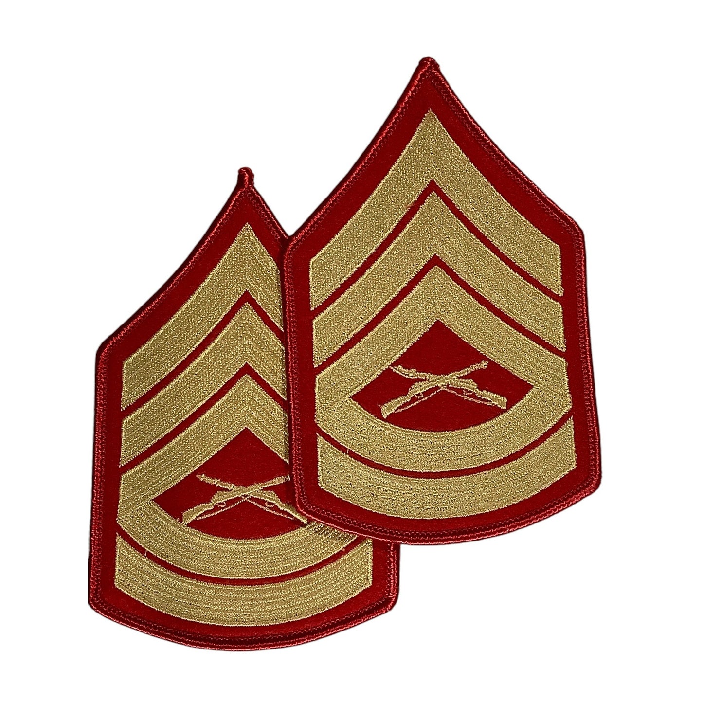 1 Set- USMC Gunnery Sergeant, Gold on Red Embroidered, Small, 4-3/4"H x 3"W