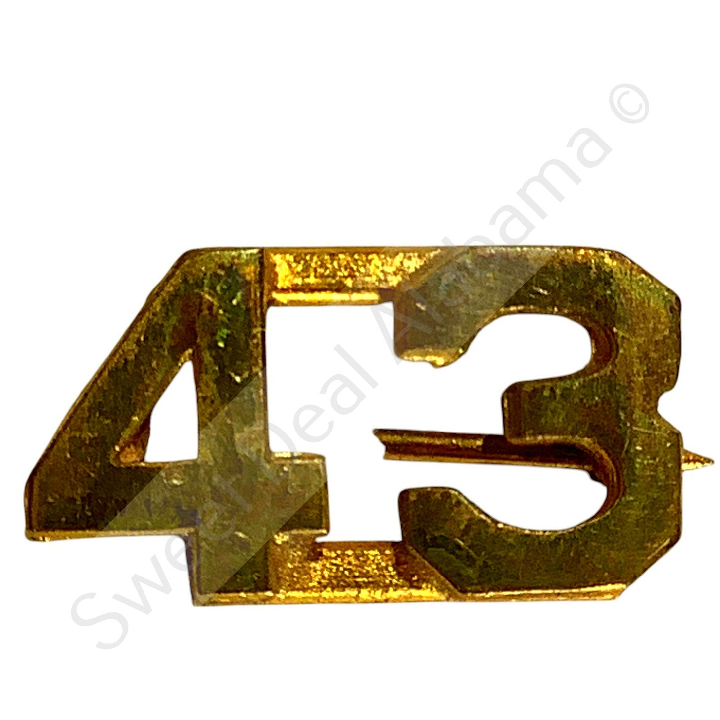 c.1920s Numeric "43", Brass Military C-Clasp Hat / Collar Pins Set 3/8"H