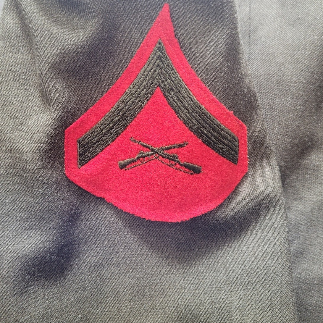 VTG 1969 USMC Dress Coat – Shade 2212 Green, 35S, 100% Wool, Bannecraft, E-3 Lance Corporal Patch
