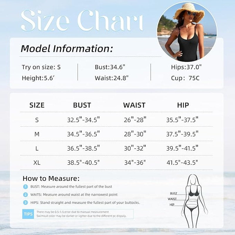 Zando One Piece 2024 Ribbed Sexy Bathing Suit Tummy Control Swimsuit, M