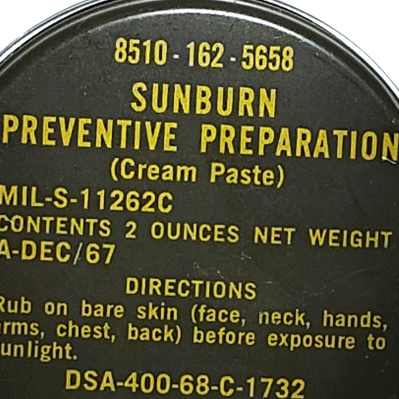 1967 Sunburn Preventive Preparation – Cream Paste – MIL-S-11262C – Octagon Process Inc. – 2oz