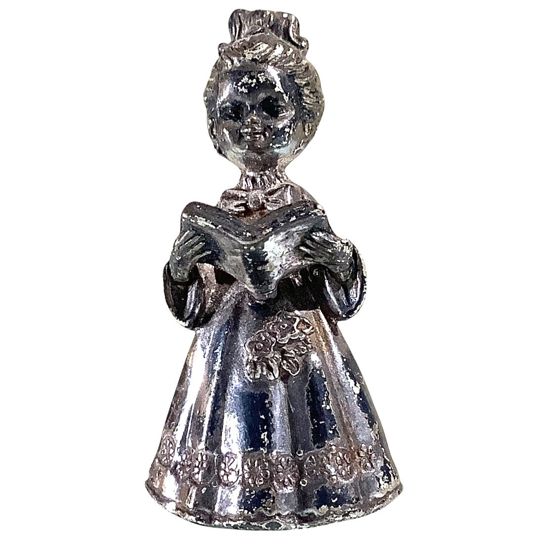Vintage Pewter Girl Holding/reading Book, Singing Figurine 1-1/2"H x 3/4"W