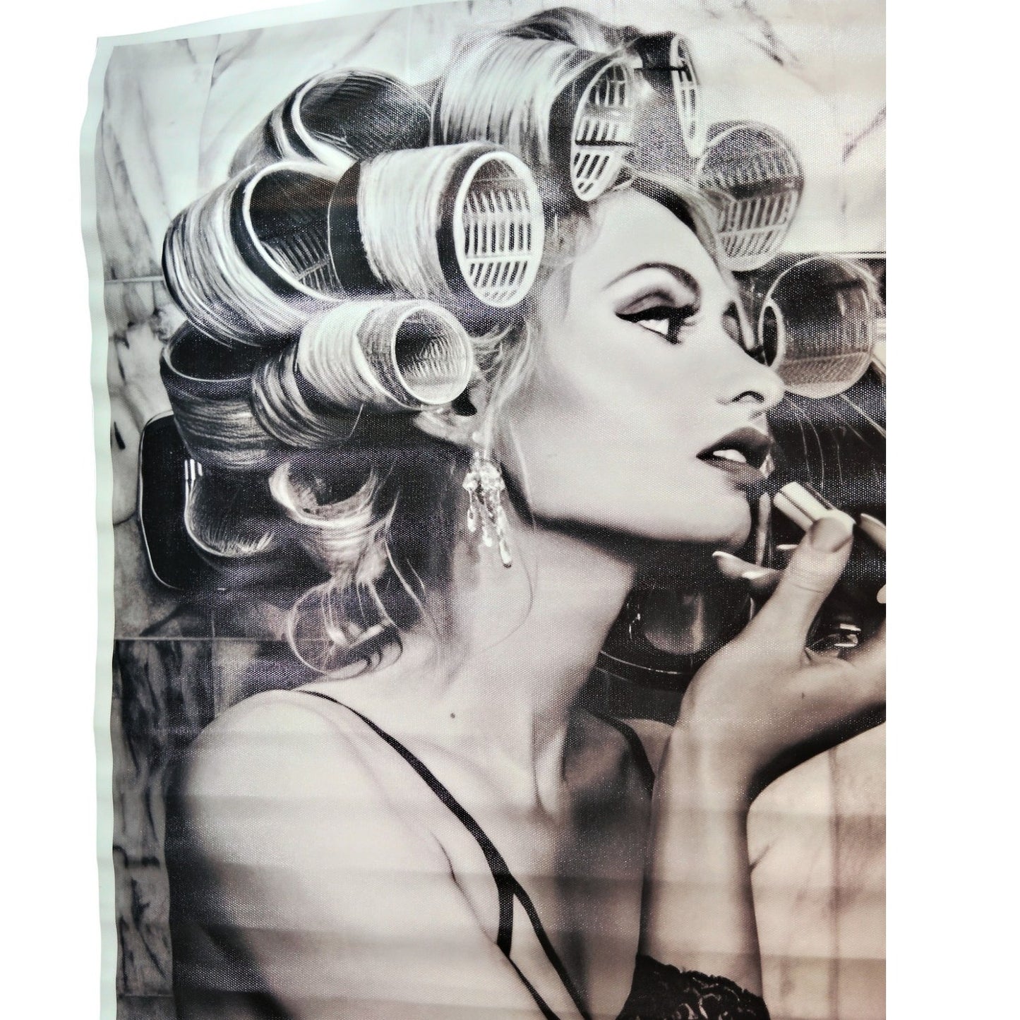 16x24" Black and White Retro Hair Salon Canvas Wall Art – Vintage Beauty with Curlers (Unframed)