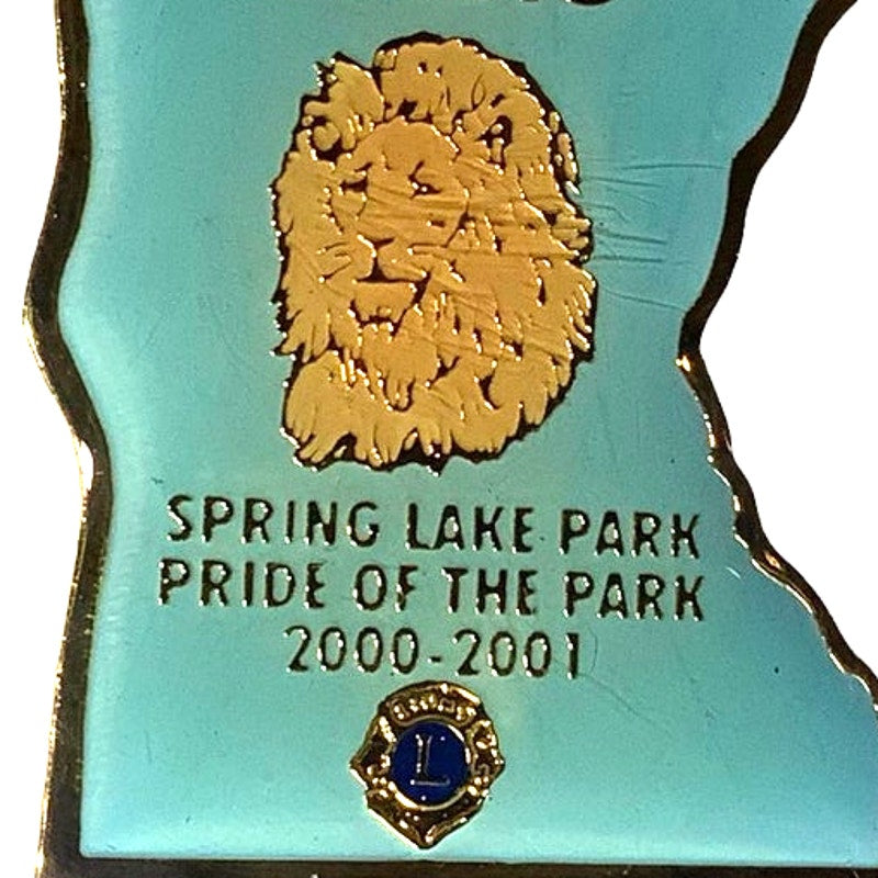 Vintage 2001 Lions Club Int. Map Lapel Pin, Spring Lake Park, Minnesota