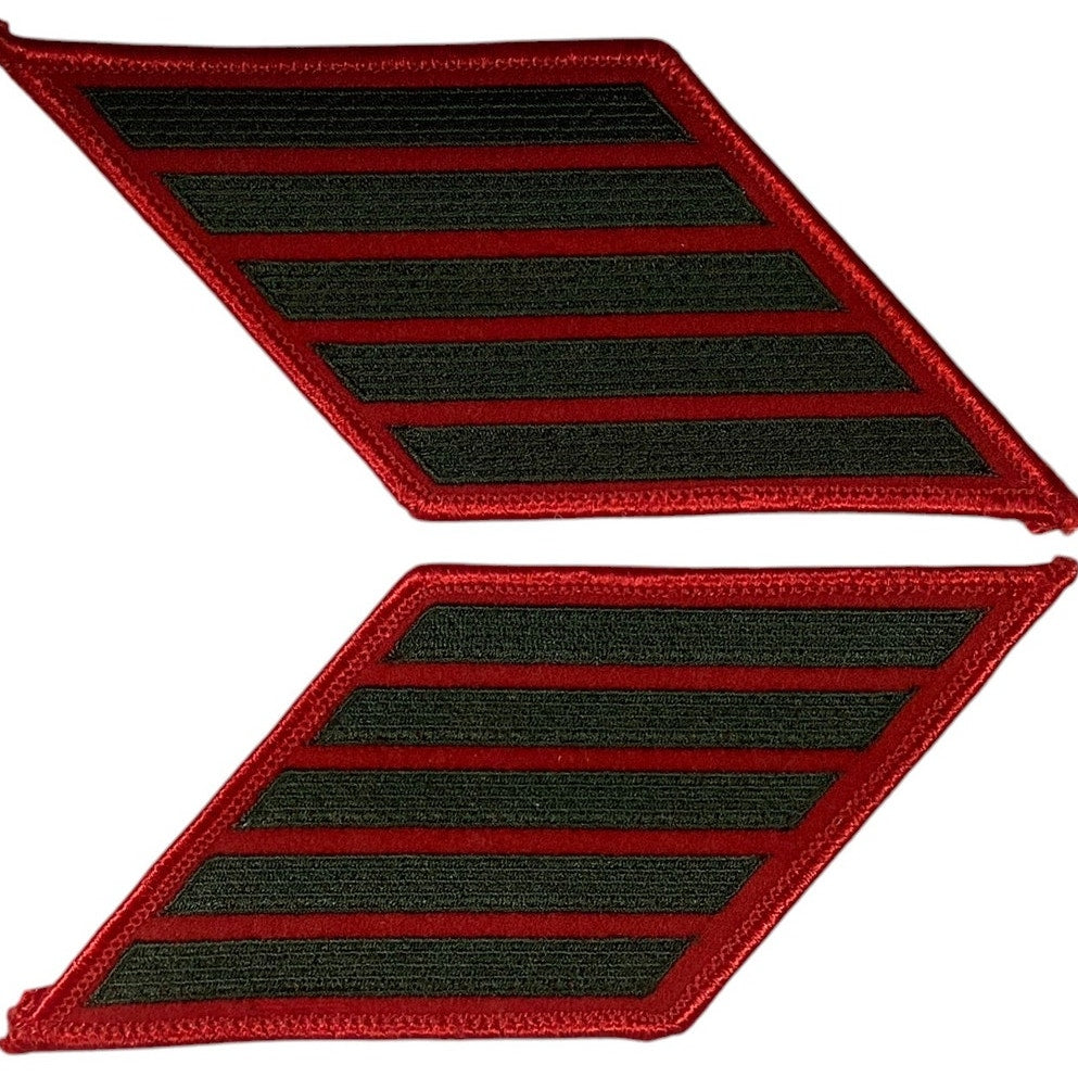 1 Set 20 Yr US Marine Corps Service 5 Stripes - Green on RED - 2-1/2"H x 5-3/8"W