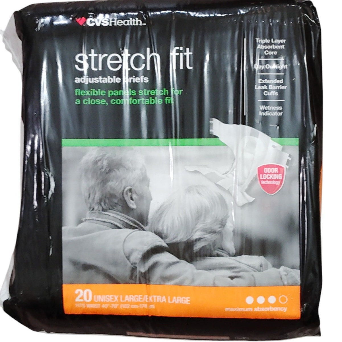 Stretch Fit Adjus. Briefs LG/XL, 140–240 lbs, 40"–70"W, Unisex, 60 CT (3 Pks/20)