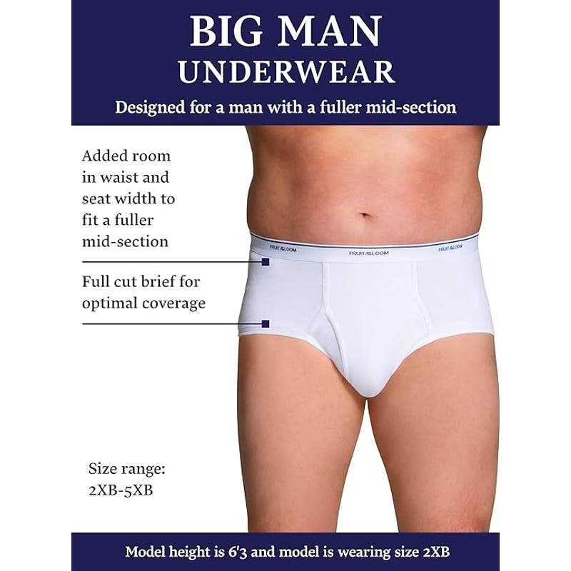 Fruit of the Loom Big Men's Tag-Free Cotton Briefs Underwear, 6 Pack White, XXL